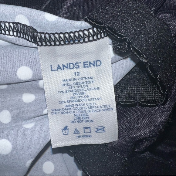 Lands End Tankini Swim Top Swimwear Size 12 Black White Polka Dots Banded Bottom - Picture 6 of 7